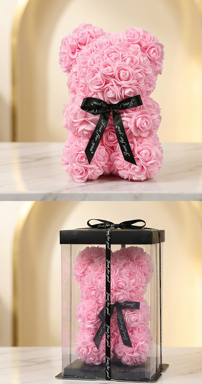 Pink Rose Teddy Bear Romantic Flower Teddy