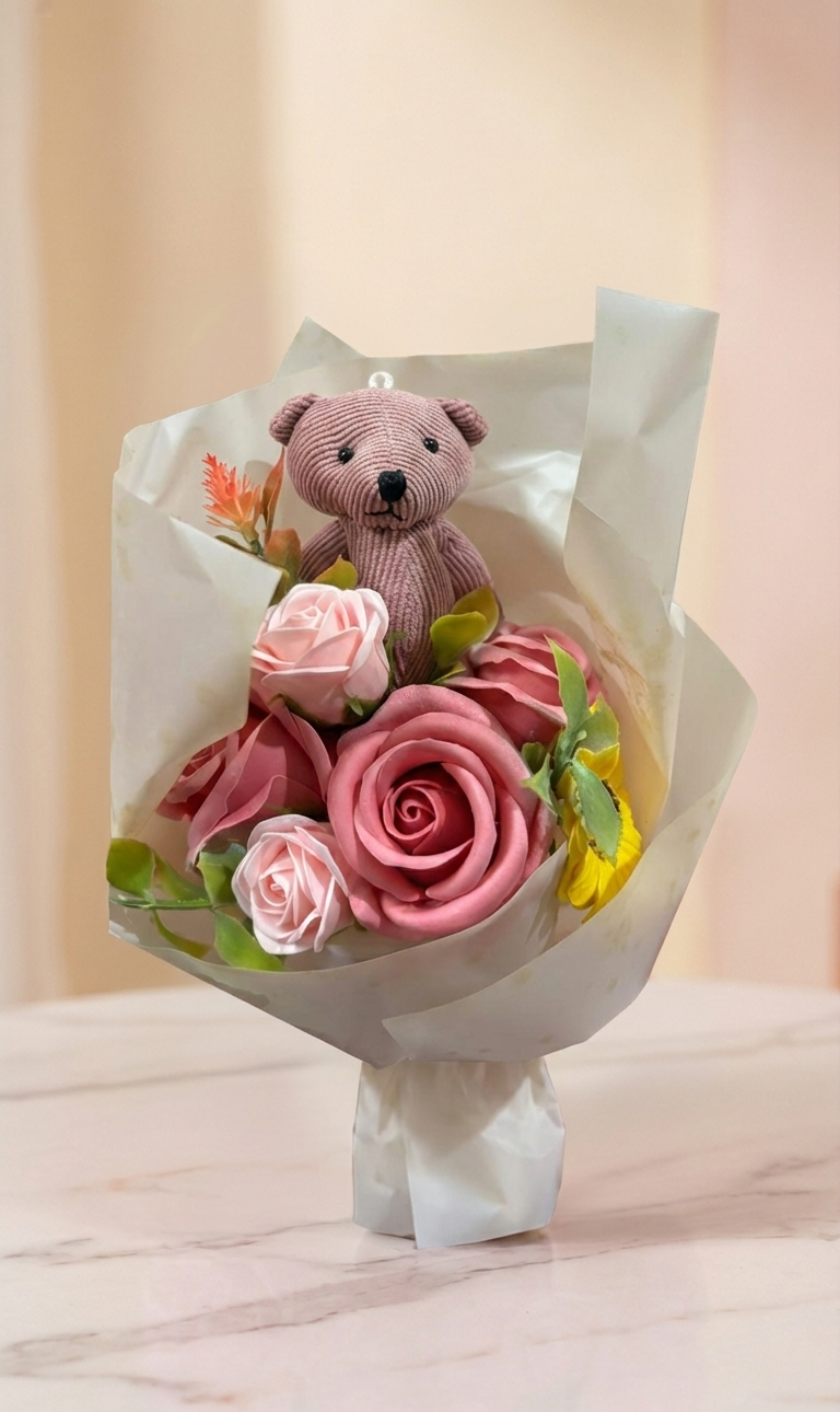 Teddy Bear Flower Bouquet Romantic Rose Gift for Her