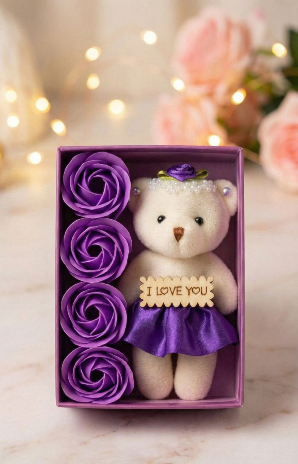 Romantic Teddy Bear Gift Box with Roses
