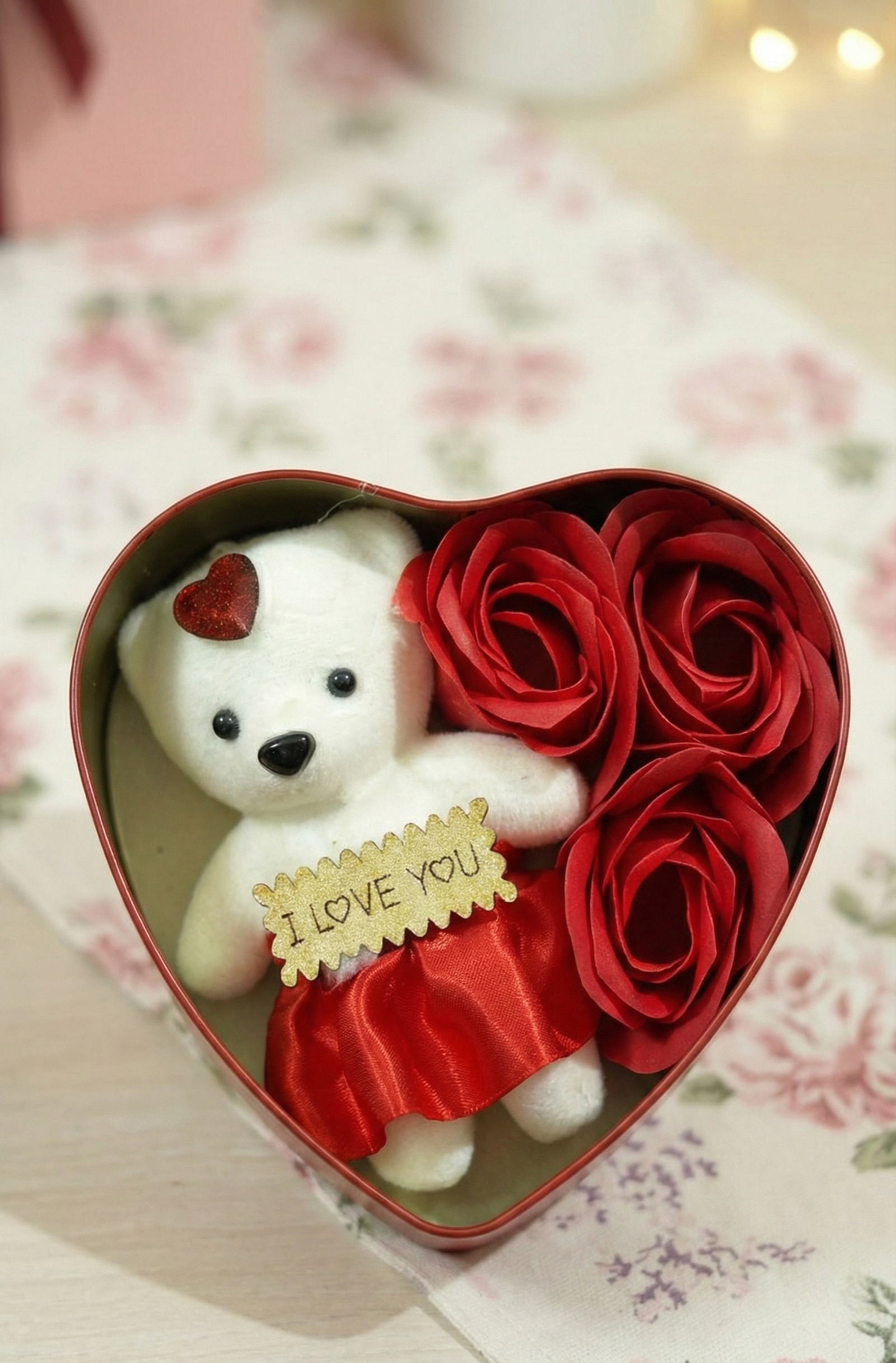 Teddy with Rose Heart Box “I Love You” Gift Set