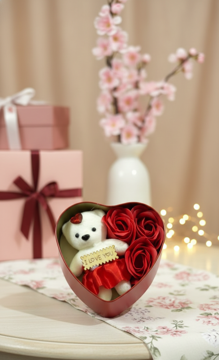 Teddy with Rose Heart Box “I Love You” Gift Set