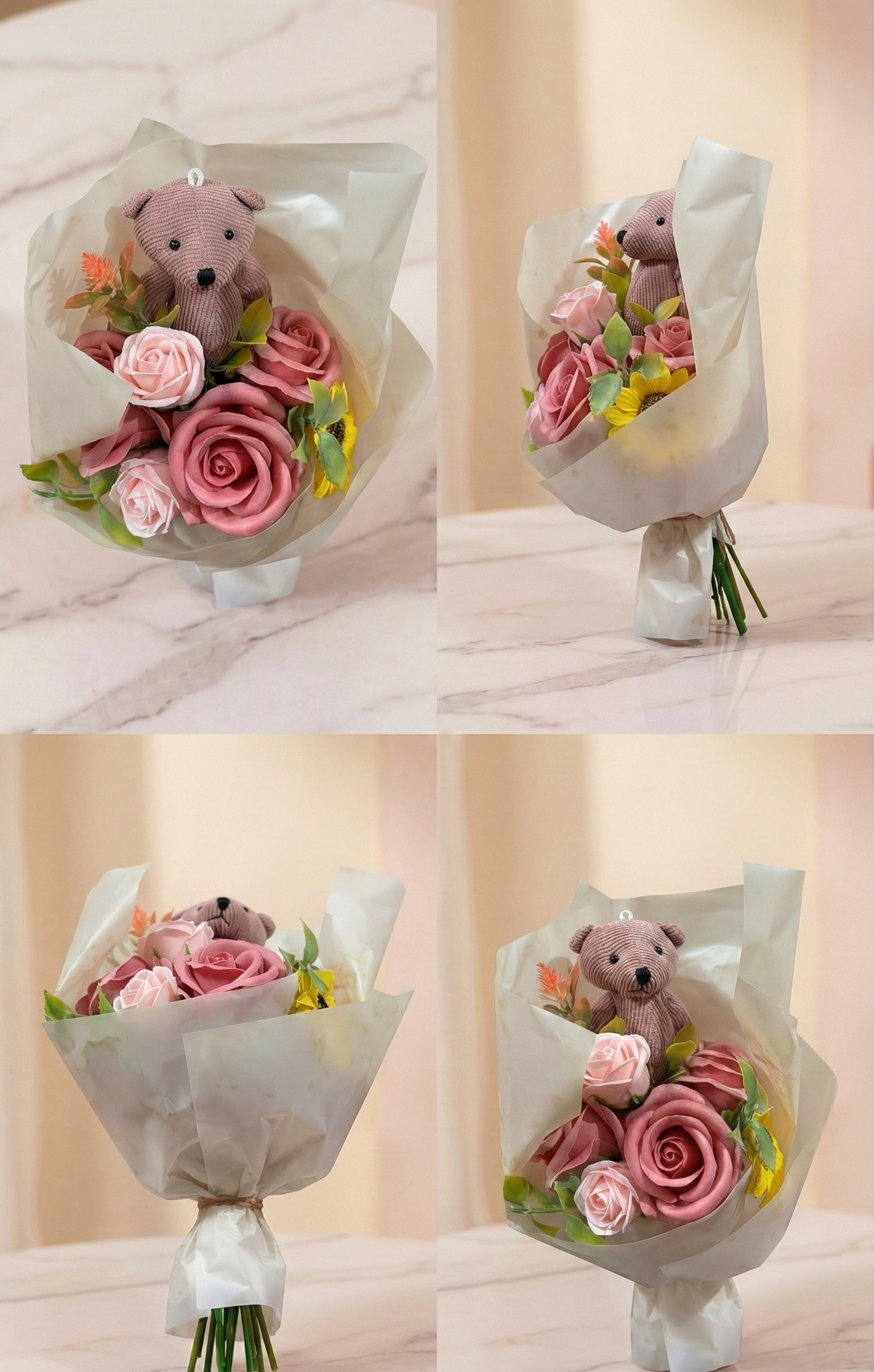 Teddy Bear Flower Bouquet Romantic Rose Gift for Her